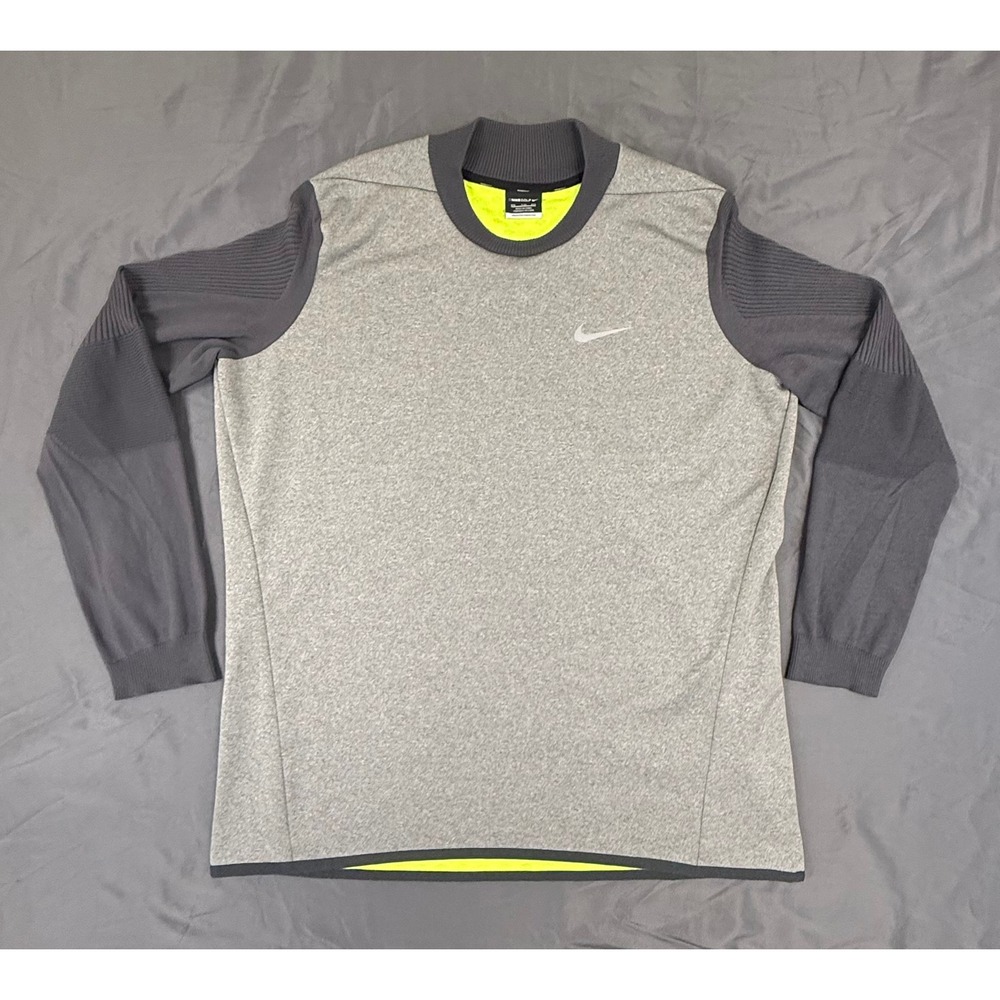 Nike Golf Mens XXL Grey Neon Yellow Ribbed Sleeve Pullover Sweater 801904-091